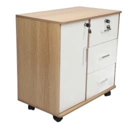 Bedside Storage Cabinet with Lock Removable Wheels Artificial Wood Bedroom End Table Drawer Cabinet for File Document Clothing
