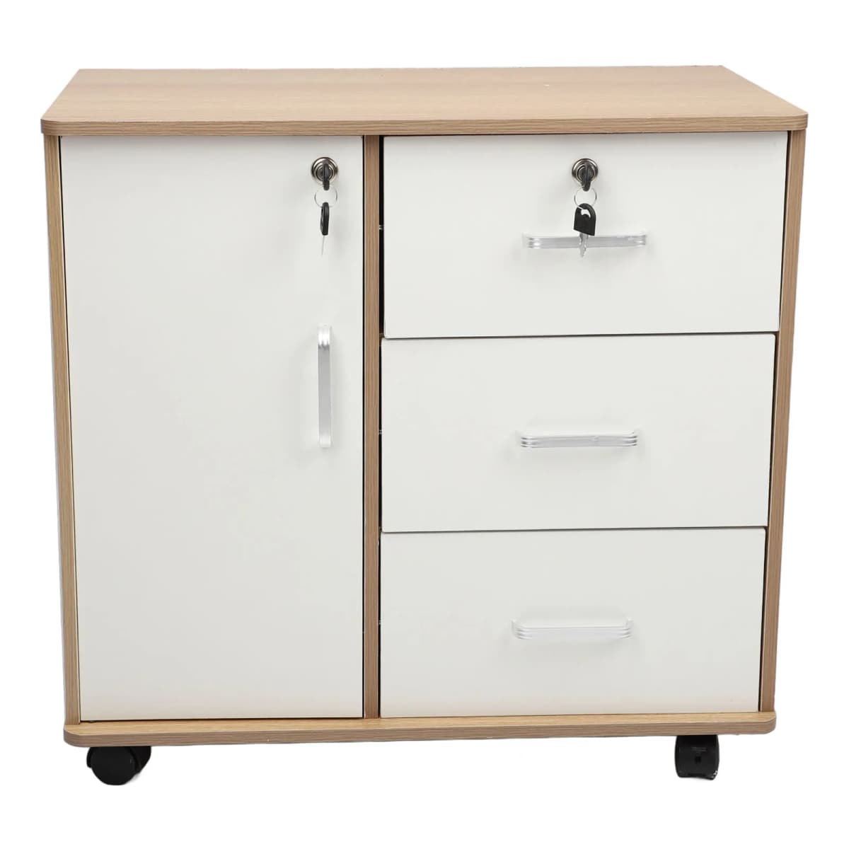 Bedside Storage Cabinet with Lock Removable Wheels Artificial Wood Bedroom End Table Drawer Cabinet for File Document Clothing