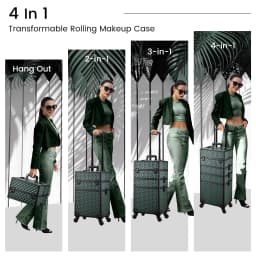Rolling Cosmetology Case Makeup Train Case on Wheels 4 in 1 Cosmetic Box Makeup Travel Case with Key Storage Traveling Cart