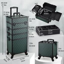 Rolling Cosmetology Case Makeup Train Case on Wheels 4 in 1 Cosmetic Box Makeup Travel Case with Key Storage Traveling Cart