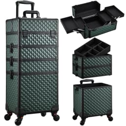 Rolling Cosmetology Case Makeup Train Case on Wheels 4 in 1 Cosmetic Box Makeup Travel Case with Key Storage Traveling Cart