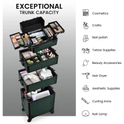 Rolling Cosmetology Case Makeup Train Case on Wheels 4 in 1 Cosmetic Box Makeup Travel Case with Key Storage Traveling Cart