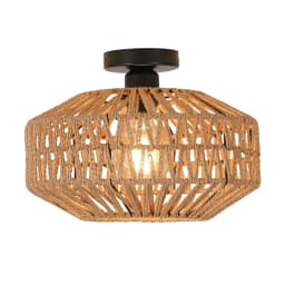 Rattan Ceiling Light E27, Retro Hand-Woven Rattan Chandelier Lamp, Bohemian Pendant Boho Ceiling Light for Living Room Bedroom