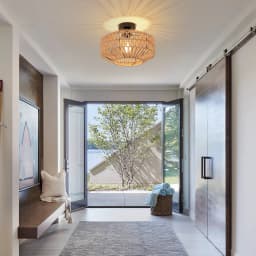 Rattan Ceiling Light E27, Retro Hand-Woven Rattan Chandelier Lamp, Bohemian Pendant Boho Ceiling Light for Living Room Bedroom
