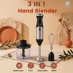 SUPERLEX 3 in 1 Immersion Hand Blender 600W Power Hand Stick Blender Mixer Vegetable Meat Grinder with 304 Stainless Steel Blade