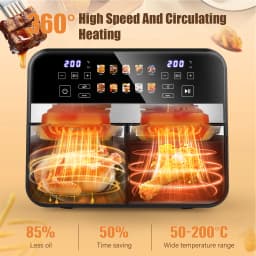 10.5L Air Fryer Double Basket Touch Display, Viewing Window, 10 Functions XXL