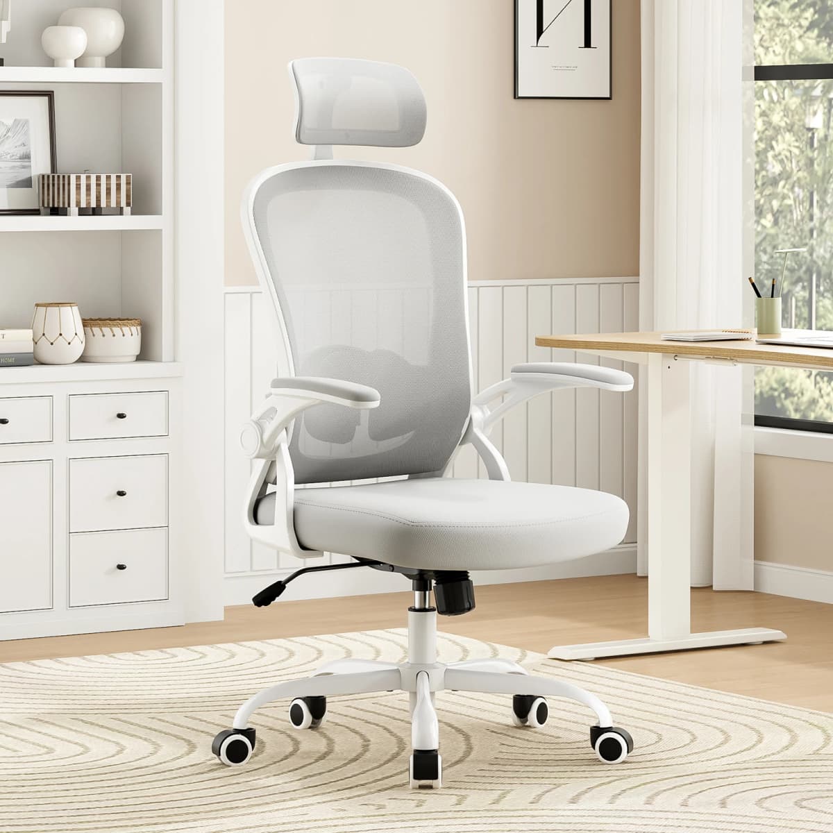 Farini Ergonomic Office Chair with Adjustable Lumbar Support & Headrest, High Back Executive Chair with Flip-Up Arms