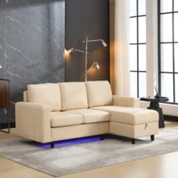 L-Shaped Couch Sofa with Storage,3 Seater Corner Sofa with USB, LED lights,Sofa Couches with side pockets