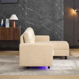 L-Shaped Couch Sofa with Storage,3 Seater Corner Sofa with USB, LED lights,Sofa Couches with side pockets