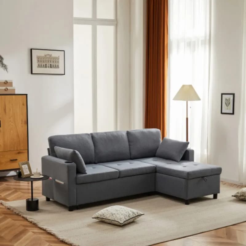 Sofa Bed,L-Shaped Corner Sofa,3 Seater Pull out Sofa with Storage,Convertible Settee Sectional Sofa for Living Room,Office,Grey