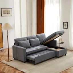 Sofa Bed,L-Shaped Corner Sofa,3 Seater Pull out Sofa with Storage,Convertible Settee Sectional Sofa for Living Room,Office,Grey