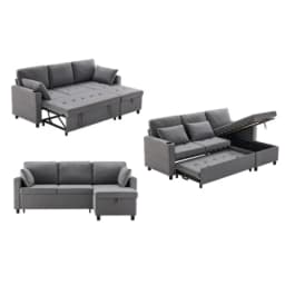 Sofa Bed,L-Shaped Corner Sofa,3 Seater Pull out Sofa with Storage,Convertible Settee Sectional Sofa for Living Room,Office,Grey