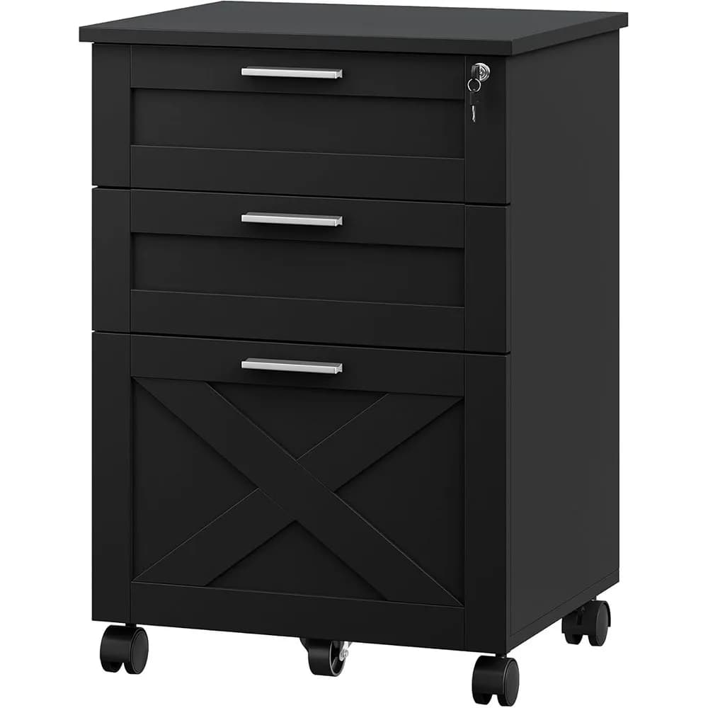 3-Drawer Rolling File Cabinet with Lock - Wooden Mobile Filing Cabinet for Home Office, Under Desk Storage Organizer fits Letter