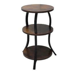 Round End Table Side Table 3 Tier MDF Metal Frame Rustic Accent Table Nightstand for Living Room Bedroom Couch