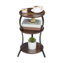 Round End Table Side Table 3 Tier MDF Metal Frame Rustic Accent Table Nightstand for Living Room Bedroom Couch