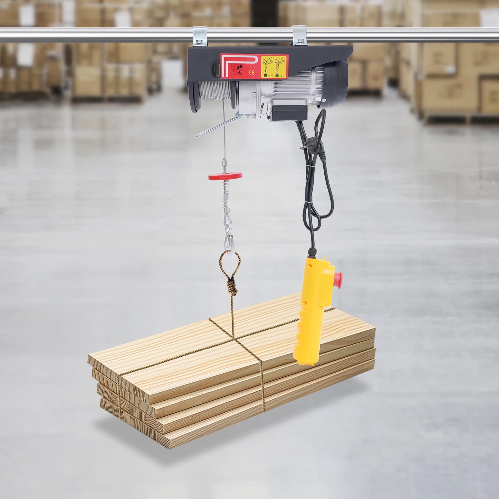 550W Electric Hoist with Wired Control, 18m Steel Wire & Dual Mode Double Rope for Factory Construction, 250kg Load Capacity
