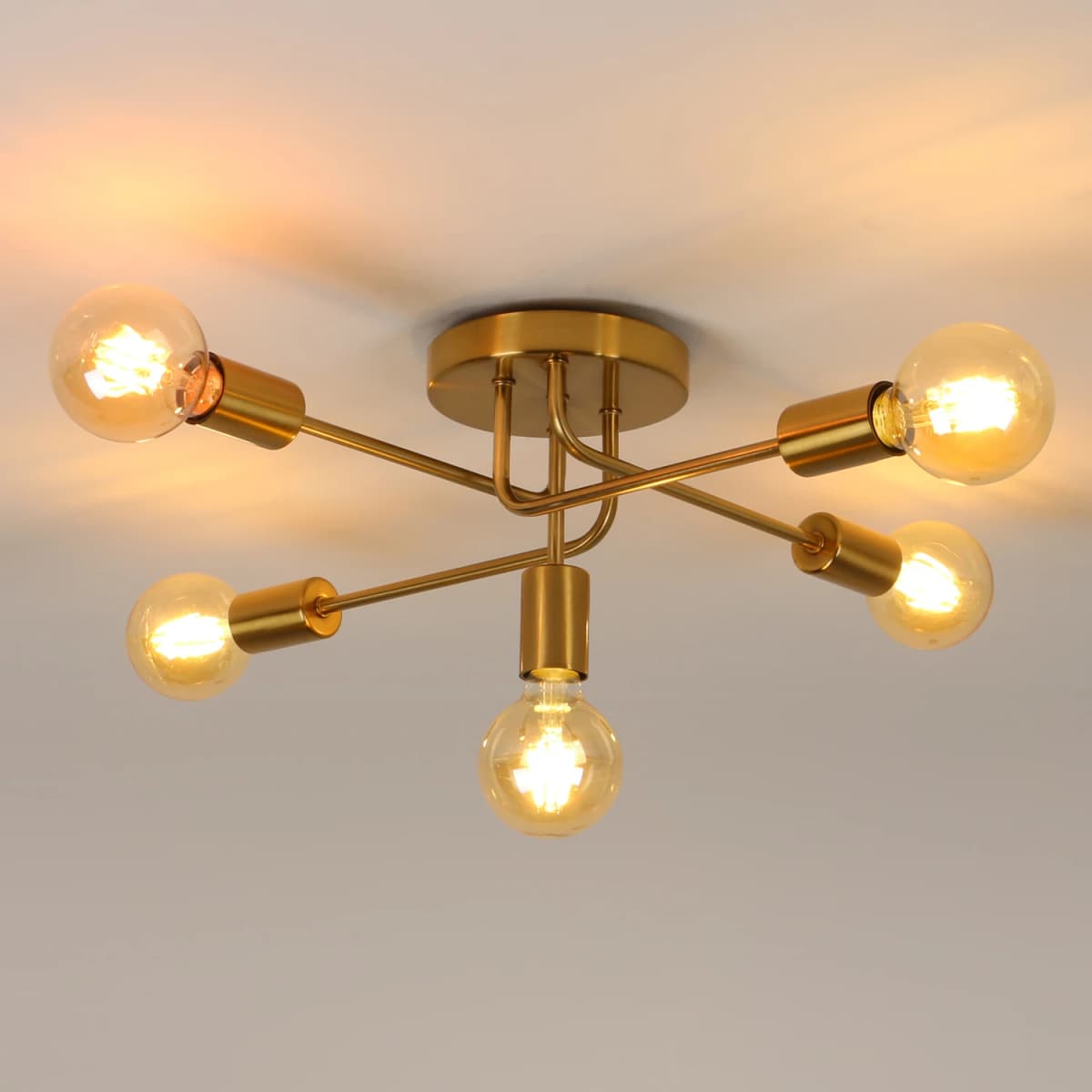 Modern Ceiling Light,5 Lights E27 Industrial Ceiling Lamp,Gold Metal Ceiling Lighting for Living Room,Bedroom(Bulb not included)