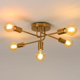 Modern Ceiling Light,5 Lights E27 Industrial Ceiling Lamp,Gold Metal Ceiling Lighting for Living Room,Bedroom(Bulb not included)