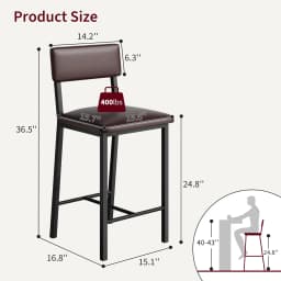 Bar Stools Set of 4, Kitchen Barstools with Thick Cushion, 25 in Counter Height Bar Stools with Backrest and Footrest