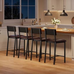Bar Stools Set of 4, Kitchen Barstools with Thick Cushion, 25 in Counter Height Bar Stools with Backrest and Footrest