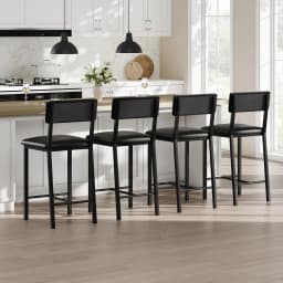 Bar Stools Set of 4, Kitchen Barstools with Thick Cushion, 25 in Counter Height Bar Stools with Backrest and Footrest