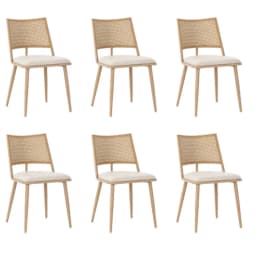 Set of 2/4/6,PU seat,rattan backrest,Bamboo kitchen chair with imitation rattan backrest and retro side armchair,beige