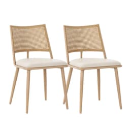 Set of 2/4/6,PU seat,rattan backrest,Bamboo kitchen chair with imitation rattan backrest and retro side armchair,beige