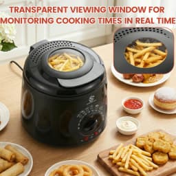 SUPERLEX Mini Electric Deep Fat Fryer 1 Litre 950W Compact Deep Fryer with Viewing Window, Adjustable Temperature Control, Removable Lid & Fry Basket, Easy Clean Small Deep Fryer for Home Cooking Chips Onion Rings