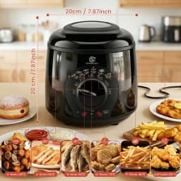 SUPERLEX Mini Electric Deep Fat Fryer 1 Litre 950W Compact Deep Fryer with Viewing Window, Adjustable Temperature Control, Removable Lid & Fry Basket, Easy Clean Small Deep Fryer for Home Cooking Chips Onion Rings