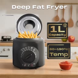 SUPERLEX Mini Electric Deep Fat Fryer 1 Litre 950W Compact Deep Fryer with Viewing Window, Adjustable Temperature Control, Removable Lid & Fry Basket, Easy Clean Small Deep Fryer for Home Cooking Chips Onion Rings