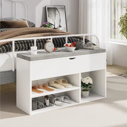 Shoe Bench with Padded Cushion, Shoe Storage Bench with 2 Tier Open Shoe Shelf, Wooden Shoe Bench for Entryway, 2-Tier Shoe Rack