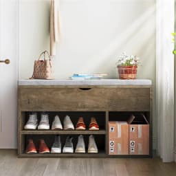 Shoe Bench with Padded Cushion, Shoe Storage Bench with 2 Tier Open Shoe Shelf, Wooden Shoe Bench for Entryway, 2-Tier Shoe Rack