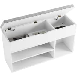 Shoe Bench with Padded Cushion, Shoe Storage Bench with 2 Tier Open Shoe Shelf, Wooden Shoe Bench for Entryway, 2-Tier Shoe Rack