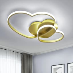 48W Heart Shape LED Ceiling Light Modern, Dimmable with Remote Control 3000K-6500K Ceiling Lamp Golden for Bedroom, Dining Room