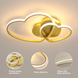 48W Heart Shape LED Ceiling Light Modern, Dimmable with Remote Control 3000K-6500K Ceiling Lamp Golden for Bedroom, Dining Room