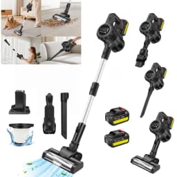 BRIEFNESS Cordless Vacuum 6 in 1, 130K RPM 45KPA for Carpet and Floor, 30/60 Min Runtime, LED Display, 2 Battery for Pet Hair