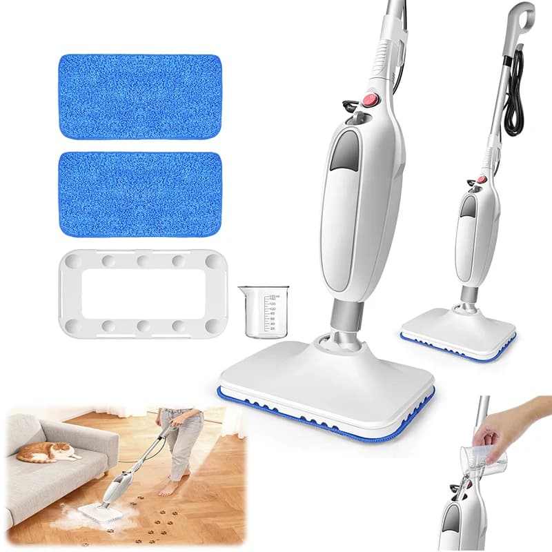 BRIEFNESS Electric Steam Mop, 400ml Detachable Floor Steamer with 2 Pads for Laminate, Tile, Carpet Deep Clean Stubborn Dirt