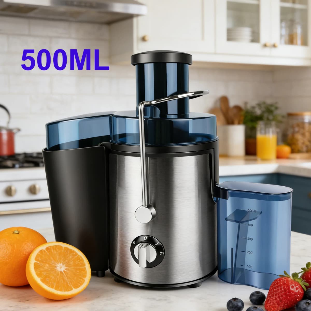 Centrifugal fruit and vegetable juicer, 65mm wide-mouth design, 1000W, rapid juicing, 500ml juice cup