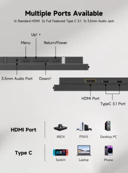 UPERFECT 23.8” 120Hz Portable Computer Monitor 1080P HDR FreeSync Mountable Gaming Display W/ 180° Adjustable Stand USB-C HDMI
