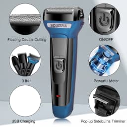 Solimpia 3-in-1 Electric Shaver Men‘s USB Rechargeable Double Blade Pop-Up Powerful Motor Beard Nose Hair Trimmer Floating Head