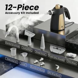 SUPERLEX Handheld Steam Cleaner 1050W 12-In-1 Multi Purpose Portable Steam Cleaning Machine, 350ML Tank High Temperature Chemical-Free Steamer with 12 Piece Accessories, For Kitchen Sofa Carpet Window Home & Car Deep Cleaning