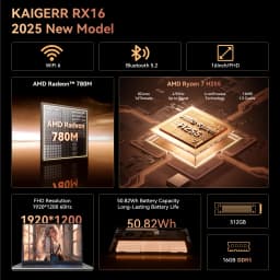 KAMRUI RX16 AMD Ryzen7 H255 Laptop Windows 11 PRO 16 in IPS 16GB DDR5 512GB NVMe SSD Backlit Numeric Keyboard Wifi6 BT5.2 Computer