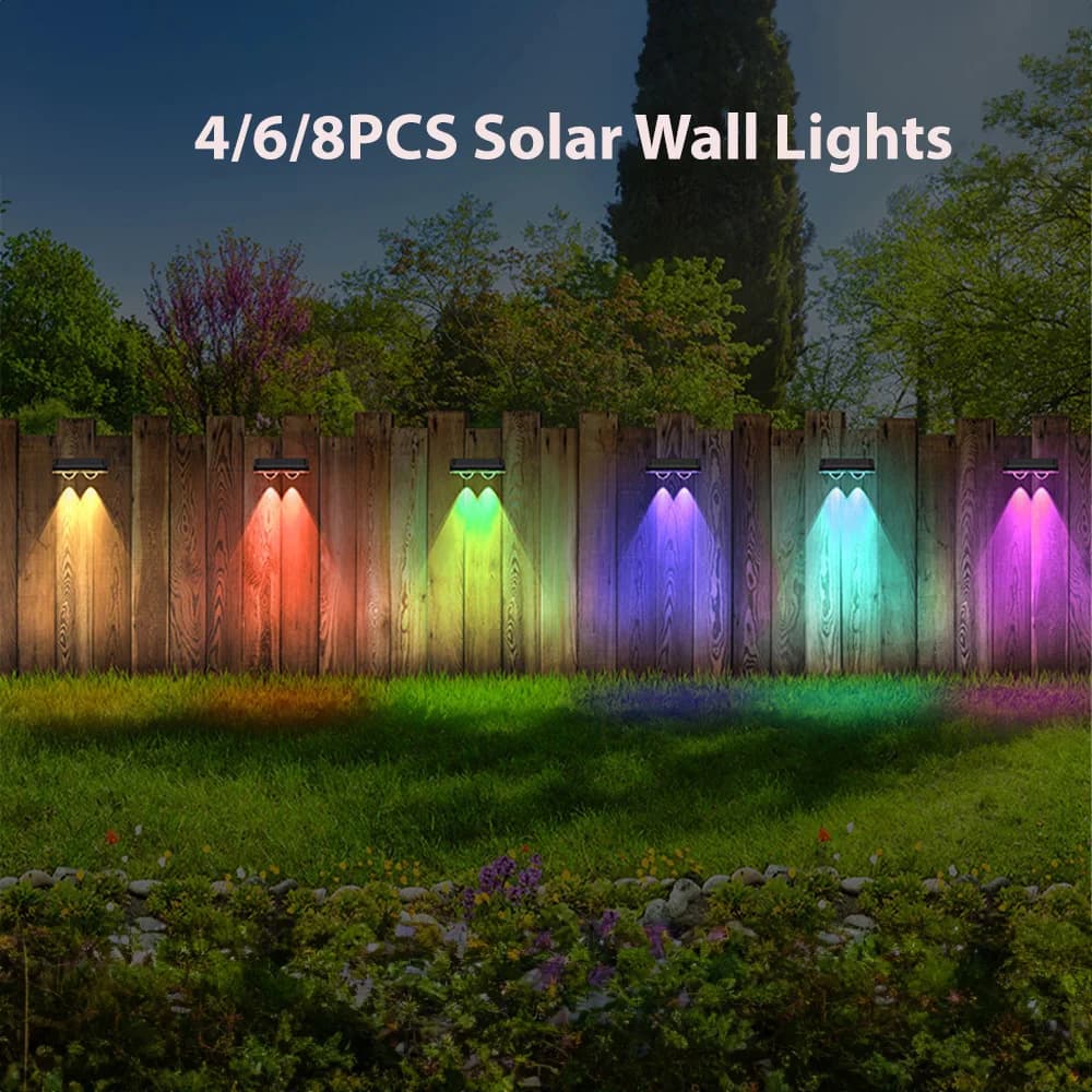 4/6/8PCS Solar Wall Lights Outdoor RGB LED Waterproof Garden Lights 3 Lighting Modes for Fence, Patio, Driveway