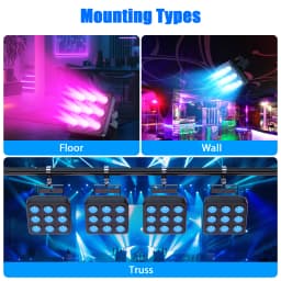 U'King 4PCS 9x10W LED Square Par Light 8CH DMX512 Sound Activated Remote Control Stage Effect Lighting for DJ Disco Bar Party