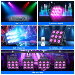 U'King 4PCS 9x10W LED Square Par Light 8CH DMX512 Sound Activated Remote Control Stage Effect Lighting for DJ Disco Bar Party