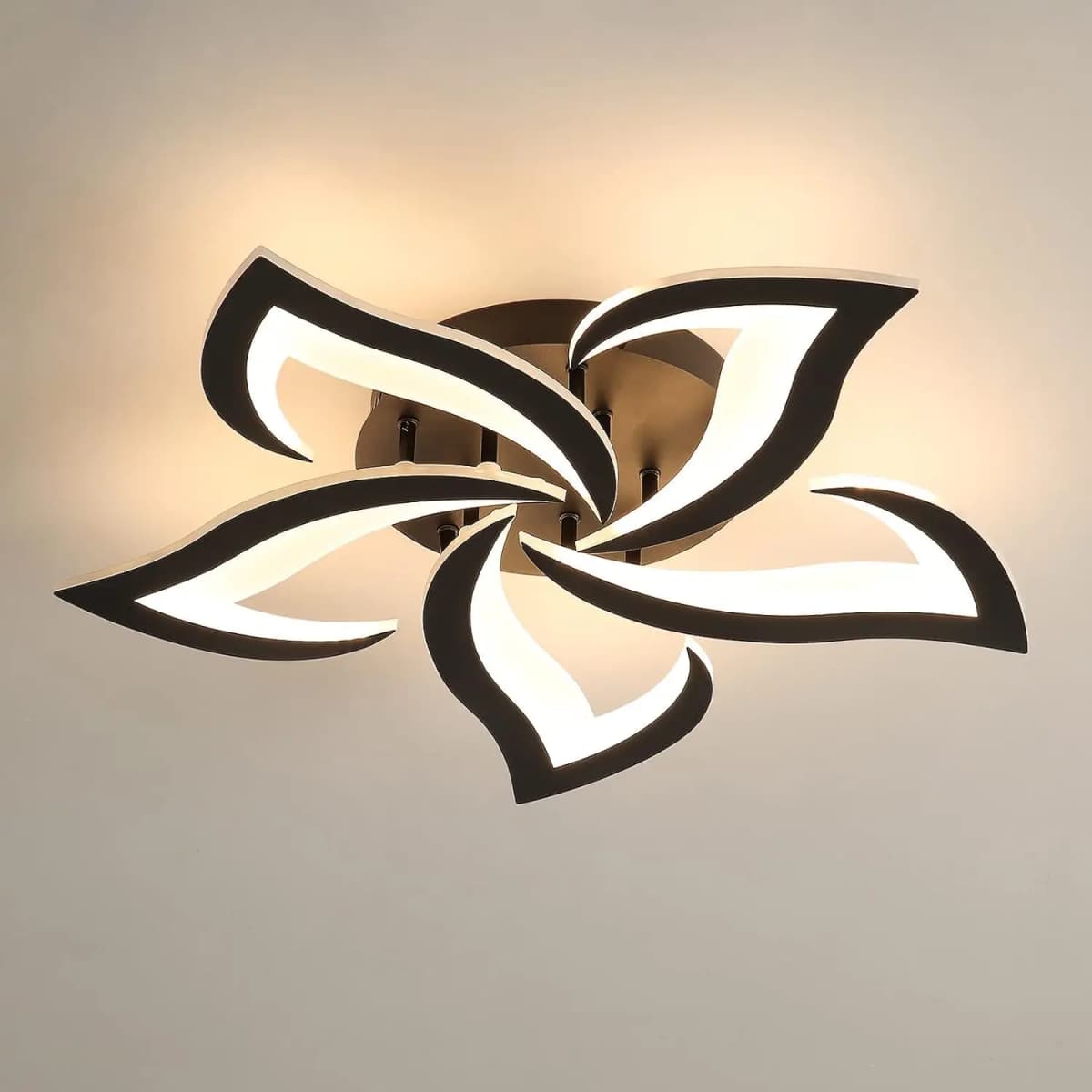 Modern Ceiling Lamps, 60W 6000LM Black 5 Heads Petals LED Ceiling Light, for Living Room, Bedroom,Warm White 3000K