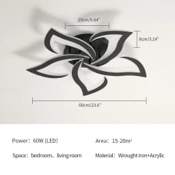 Modern Ceiling Lamps, 60W 6000LM Black 5 Heads Petals LED Ceiling Light, for Living Room, Bedroom,Warm White 3000K