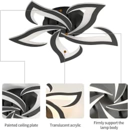 Modern Ceiling Lamps, 60W 6000LM Black 5 Heads Petals LED Ceiling Light, for Living Room, Bedroom,Warm White 3000K