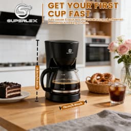 SUPERLEX 1.25L Electric Drip Coffee Machine 600 Power American Style Coffee Machine Convenient Water Window with Reusable Filter