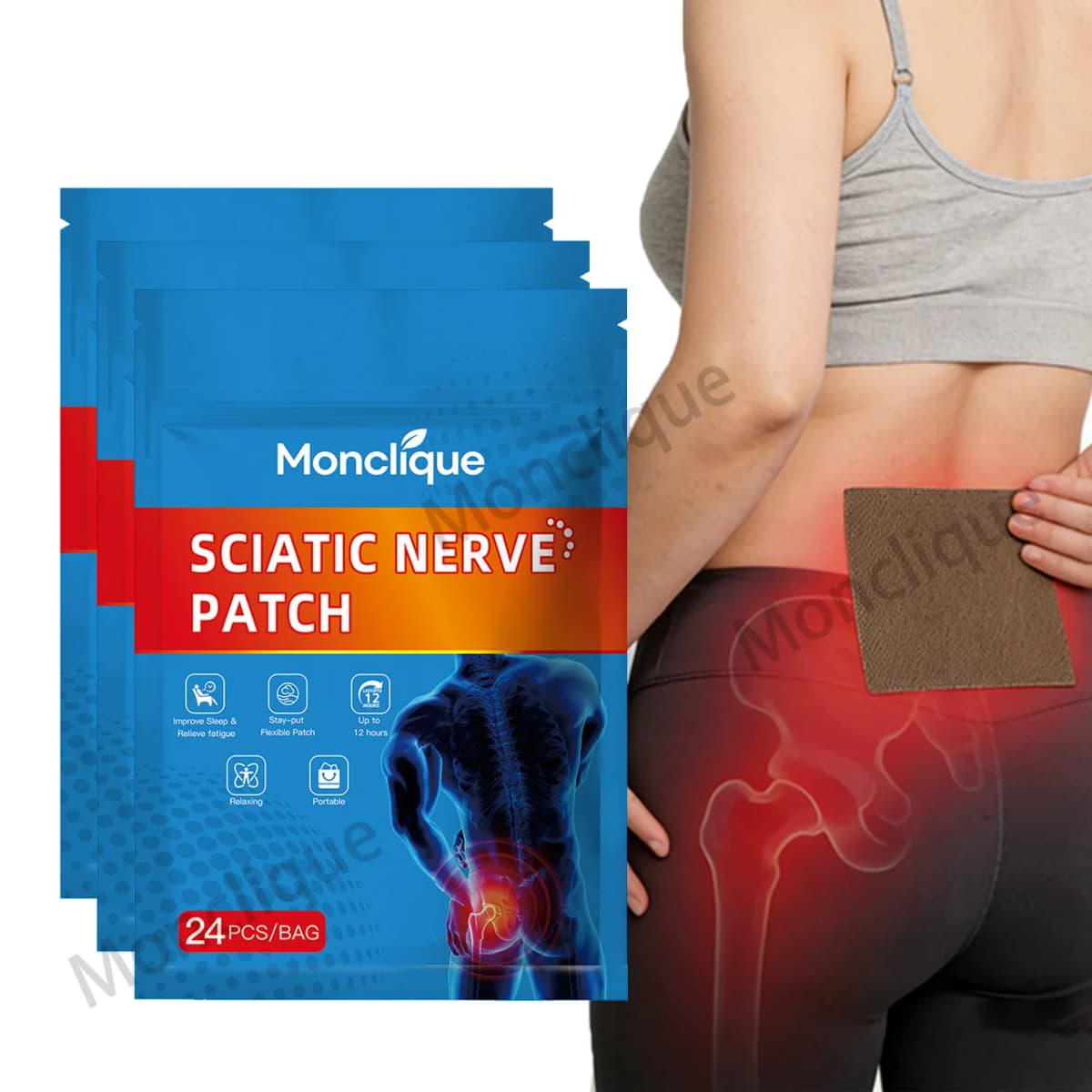24-72Pcs Monclique Mugwort Warming Patch for Waist Hip Thigh Comfort Daily Body Care Warm Sticker Relaxation Care Pads